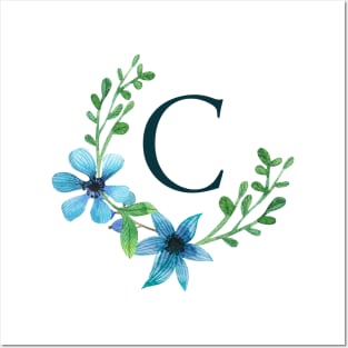 Floral Monogram C Pretty Blue Flowers Posters and Art